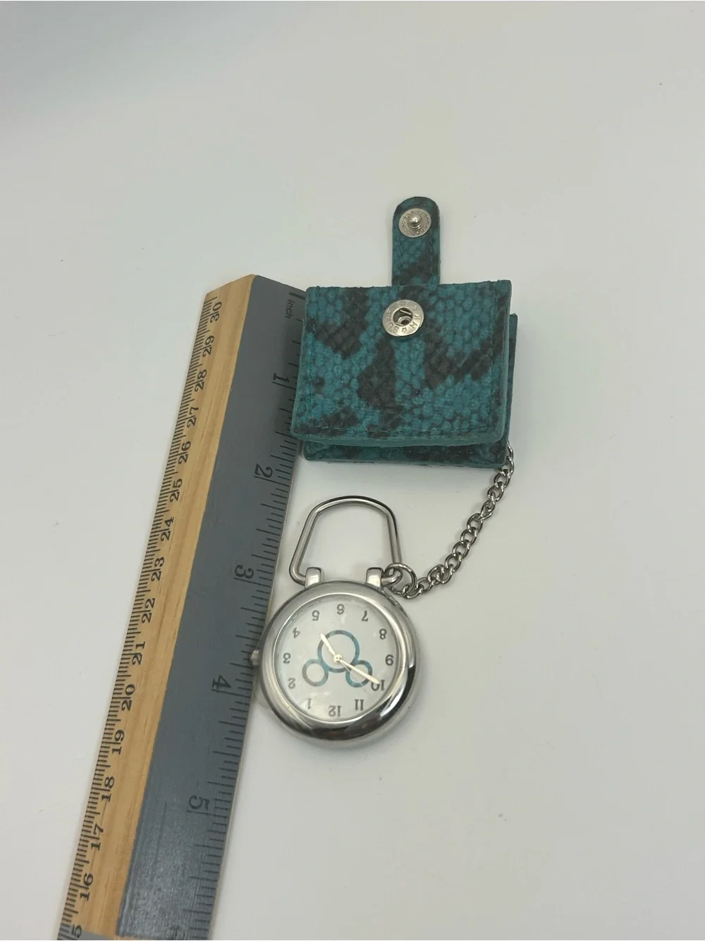 Disney Mickey Mouse Pocket Watch Teal Textured Pouch 1.5